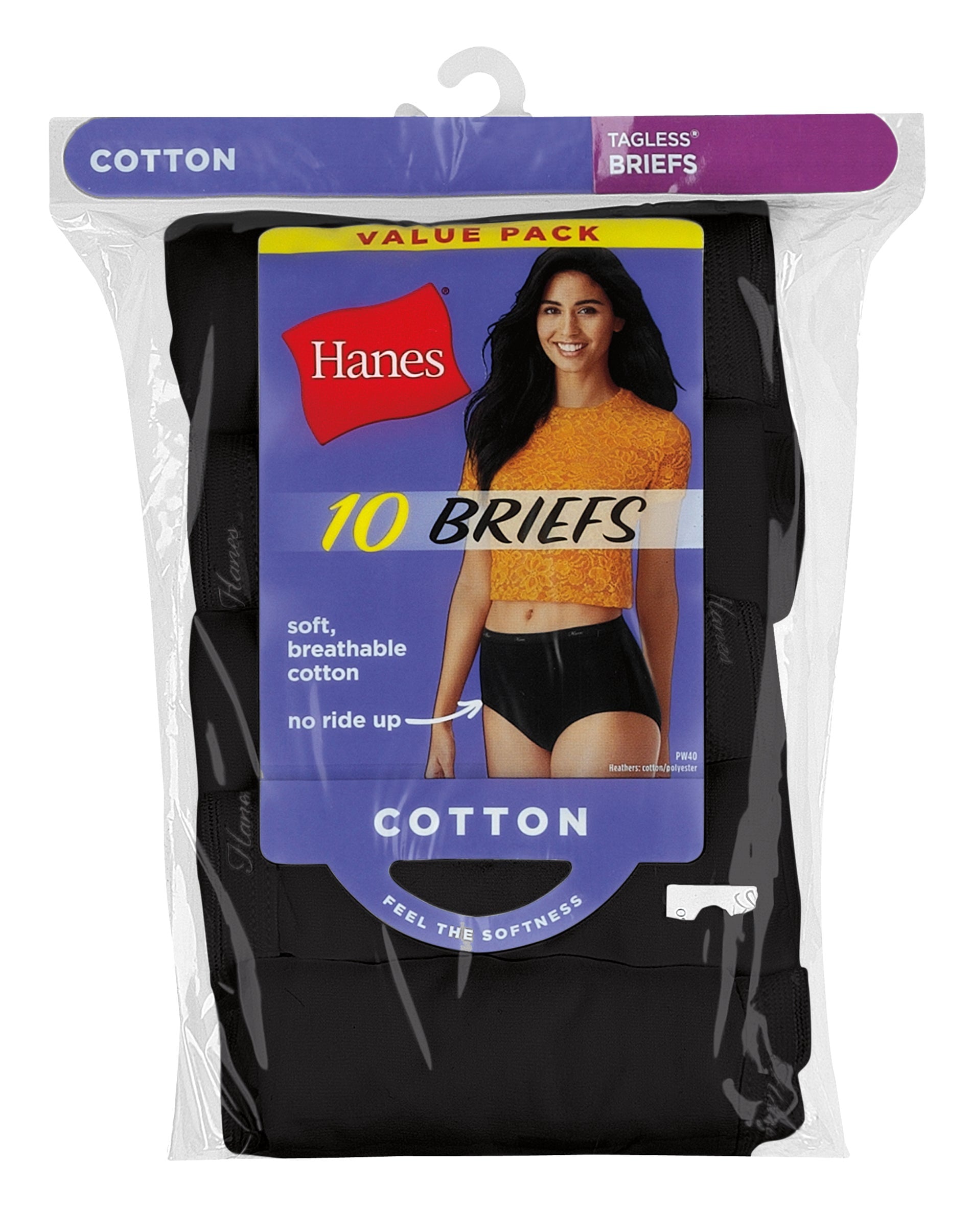 Briefs 10-Pack Panties Women'S Underwear Breathable 100% Cotton All Black